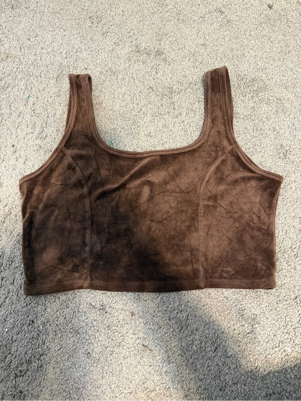 Velvet Square-Neck Brown Crop Tank Top